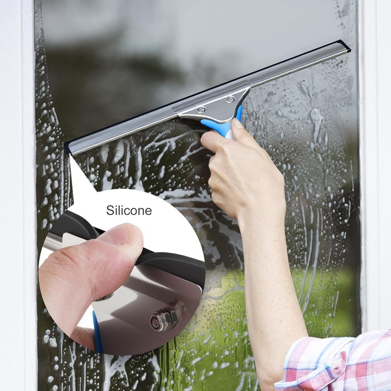 Mitclear Professional Window Cleaning Kit 14IN, with Silicone Squeegee Blade, Microfiber Scrubber & Cloth, Windows Cleaning Tools, All-in-one Window Washing Supplies, Commercial & Household Use - Image 5